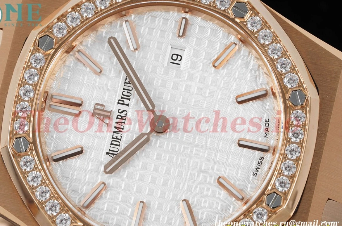 White JJF Diamond 33mm RG Swiss RG Qtz Oak Royal Ladies 0103
